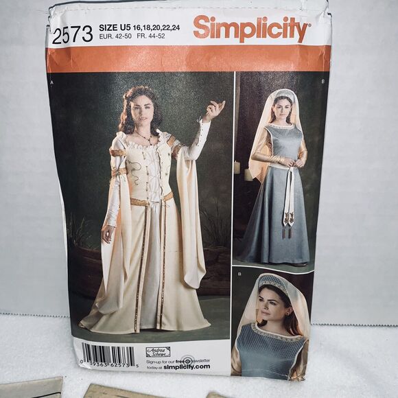 Simplicity 2573 sz U5 16-24 Bust 38-46 Renaissance Gown Costume New Bust 38-46 - Picture 1 of 6